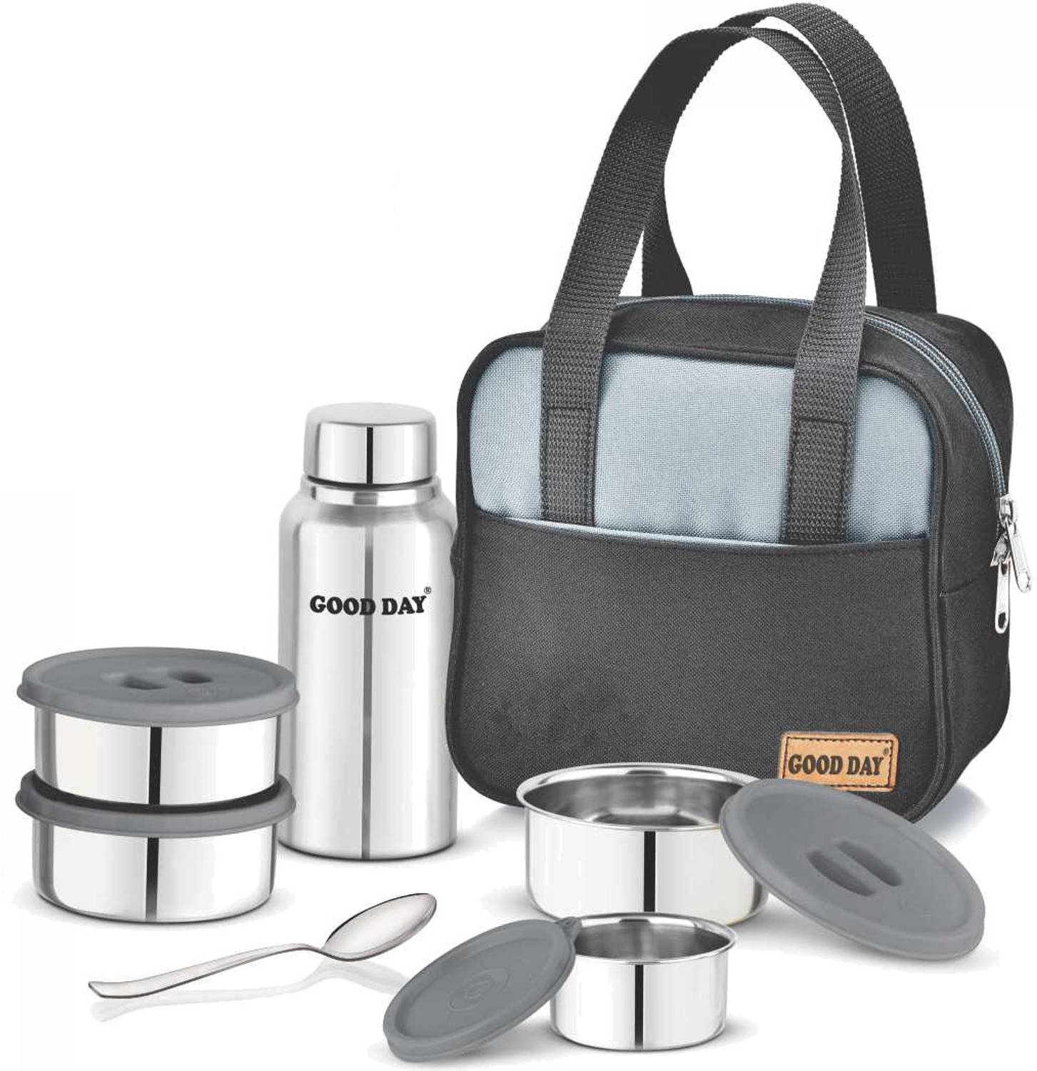 Good Day Smart Combo Set with 1 Steel Bottle, 4 Containers, and Bag - Image 1