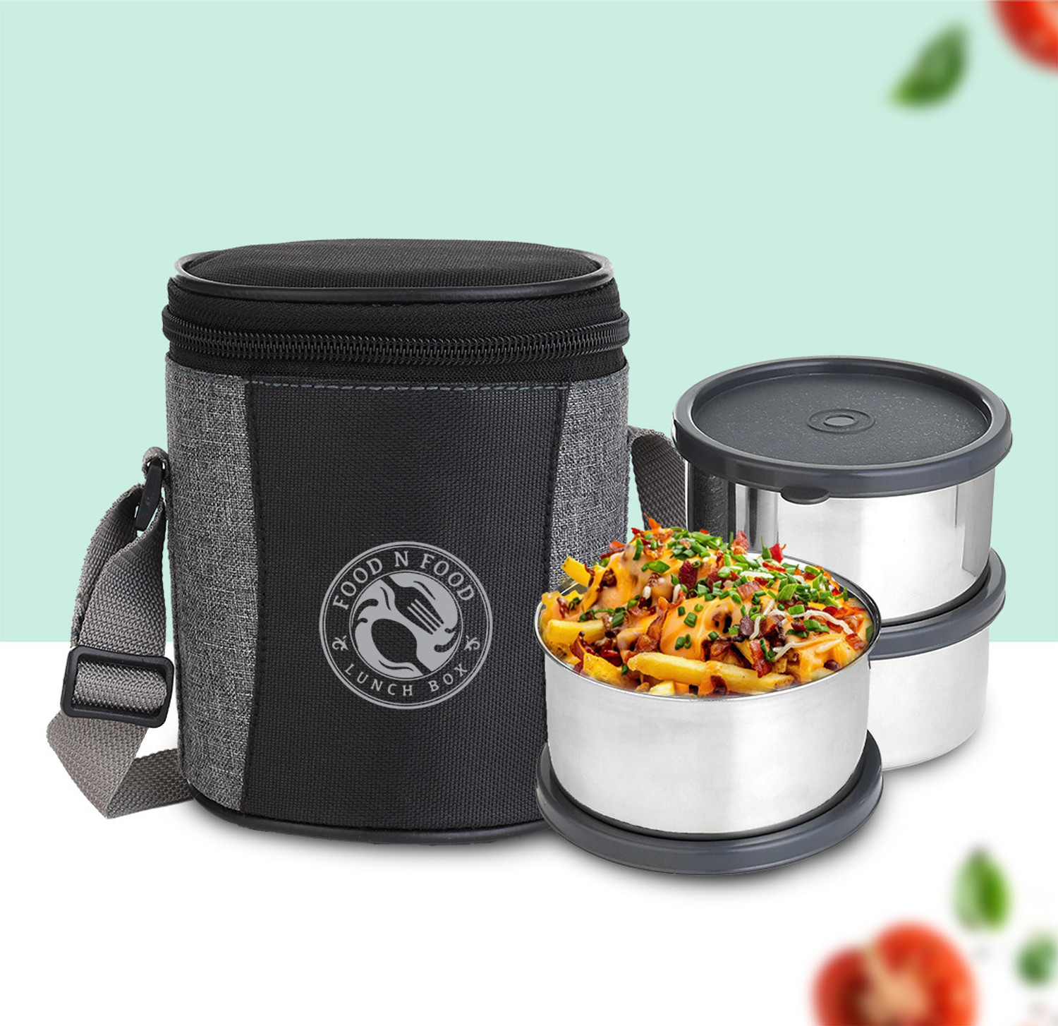 Image of FOODNFOOD Ecoline steel containers (330 ml each) 3 Containers Office Lunch Box (1000 ml) 3 Containers Plastic, Stainless Steel Office Lunch Box