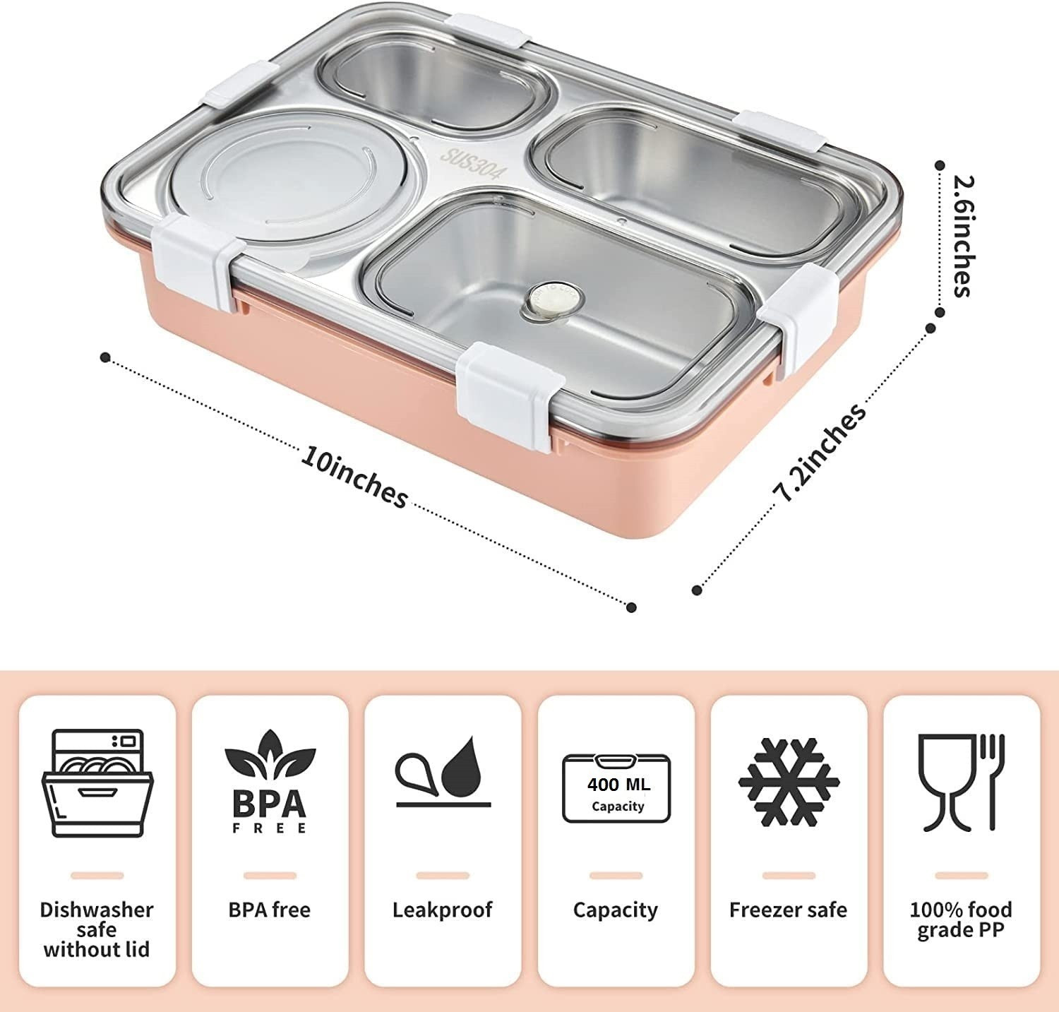 Image of RBGIIT forKidswithSpoonStainlessSteelBoxwith4Compartment 1 Containers Stainless Steel Office Lunch Box