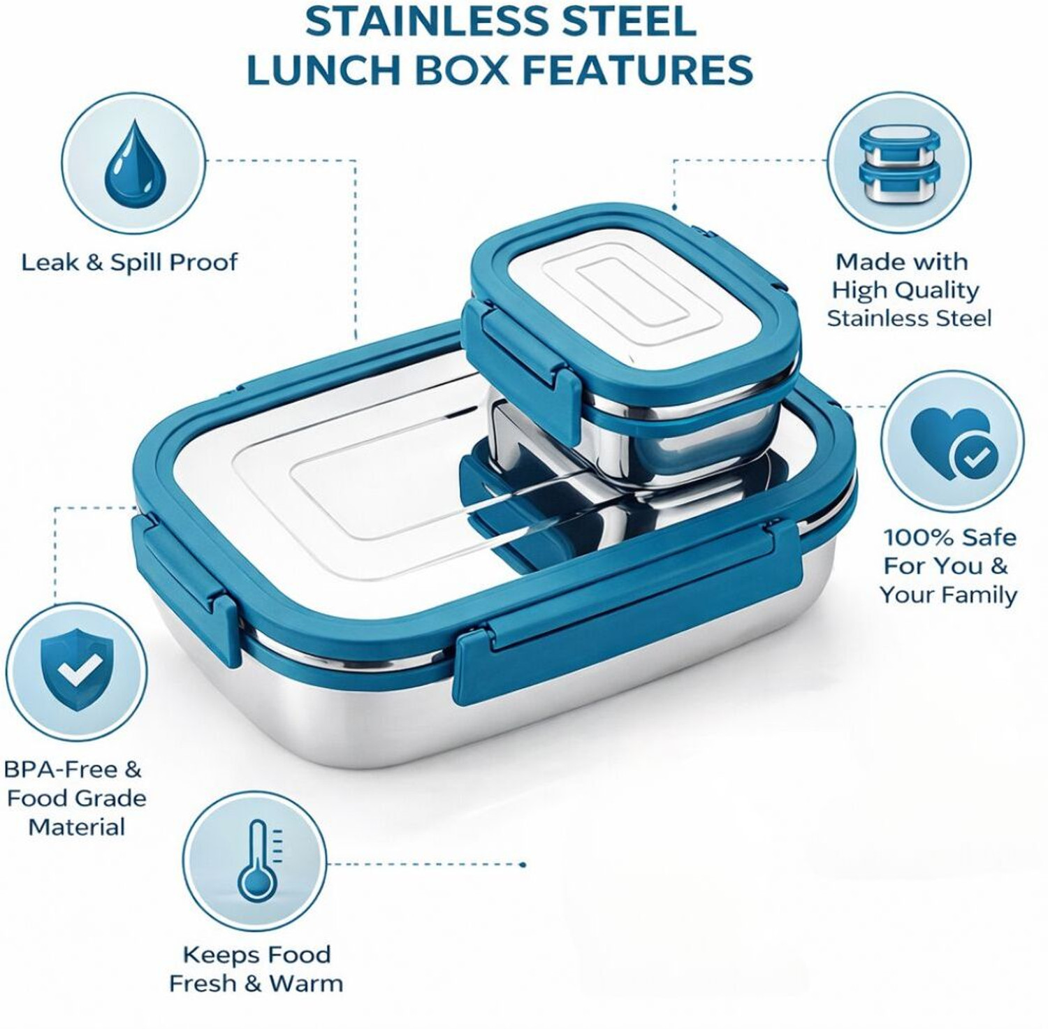 Image of Culinary Crafts SS Airtight LUNCH BOX+1(SPOON) /Tiffin Box for Office, School 2 Containers Stainless Steel School Lunch Box