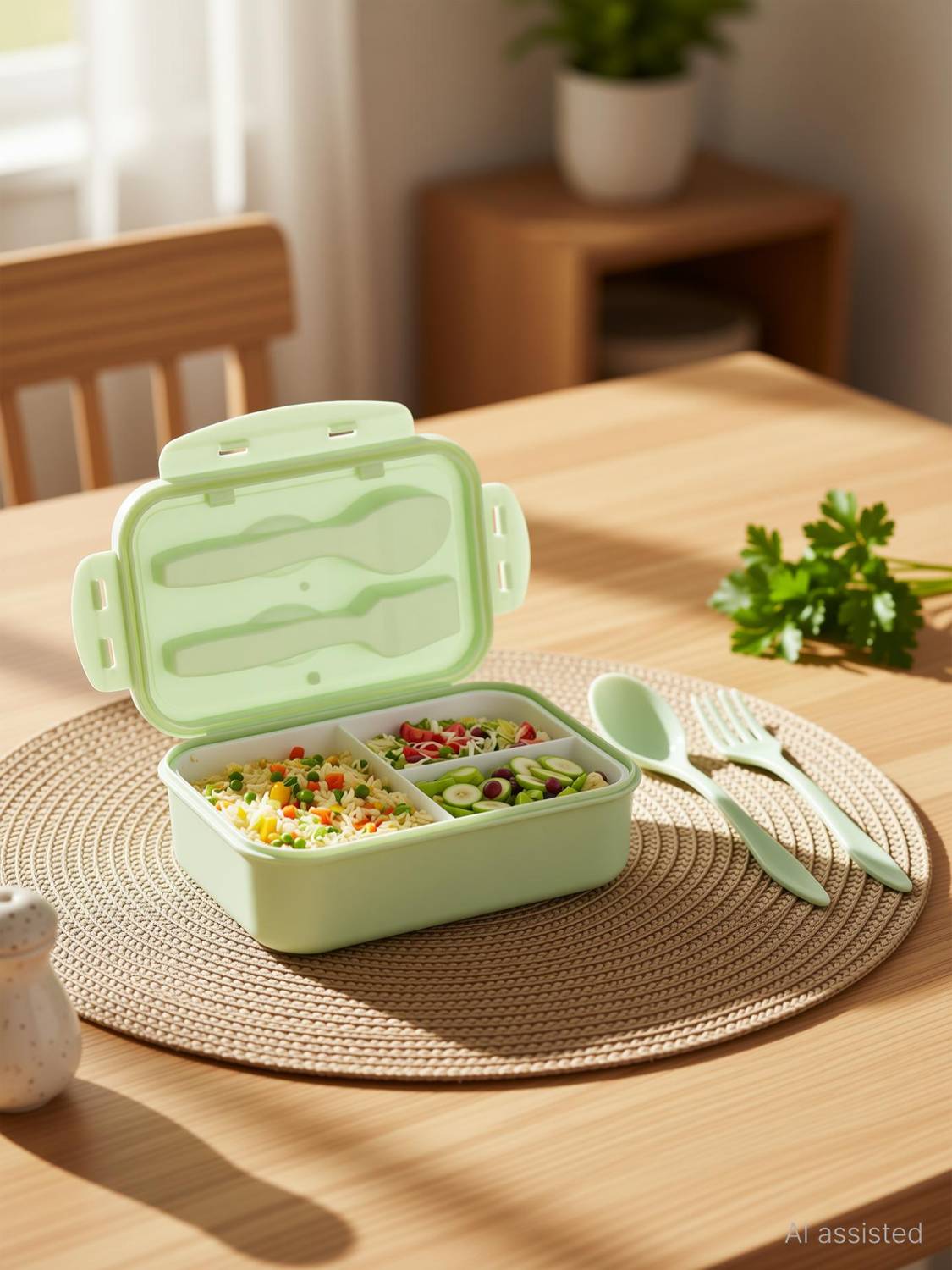 ATTRO Carbon 3 Compartment 1 Containers Plastic College Lunch Box
