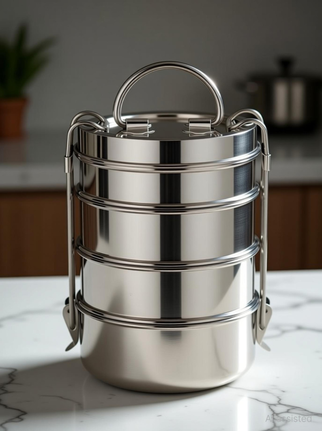 Image of IDEAL PRIME Leak Proof Stainless Steel 4 Compartment Clip Lock Lunch Box 2000 ml 4 Containers Stainless Steel Office Lunch Box