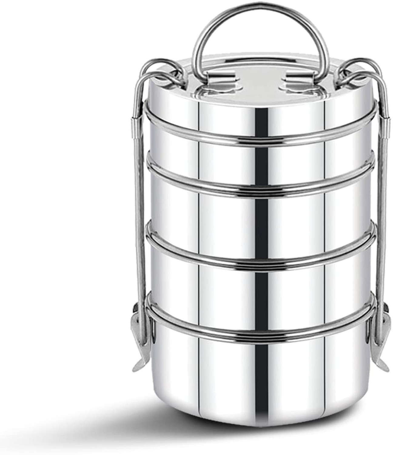 Image of IDEAL PRIME Leak Proof Stainless Steel 4 Compartment Clip Lock Lunch Box 2000 ml 4 Containers Stainless Steel Office Lunch Box