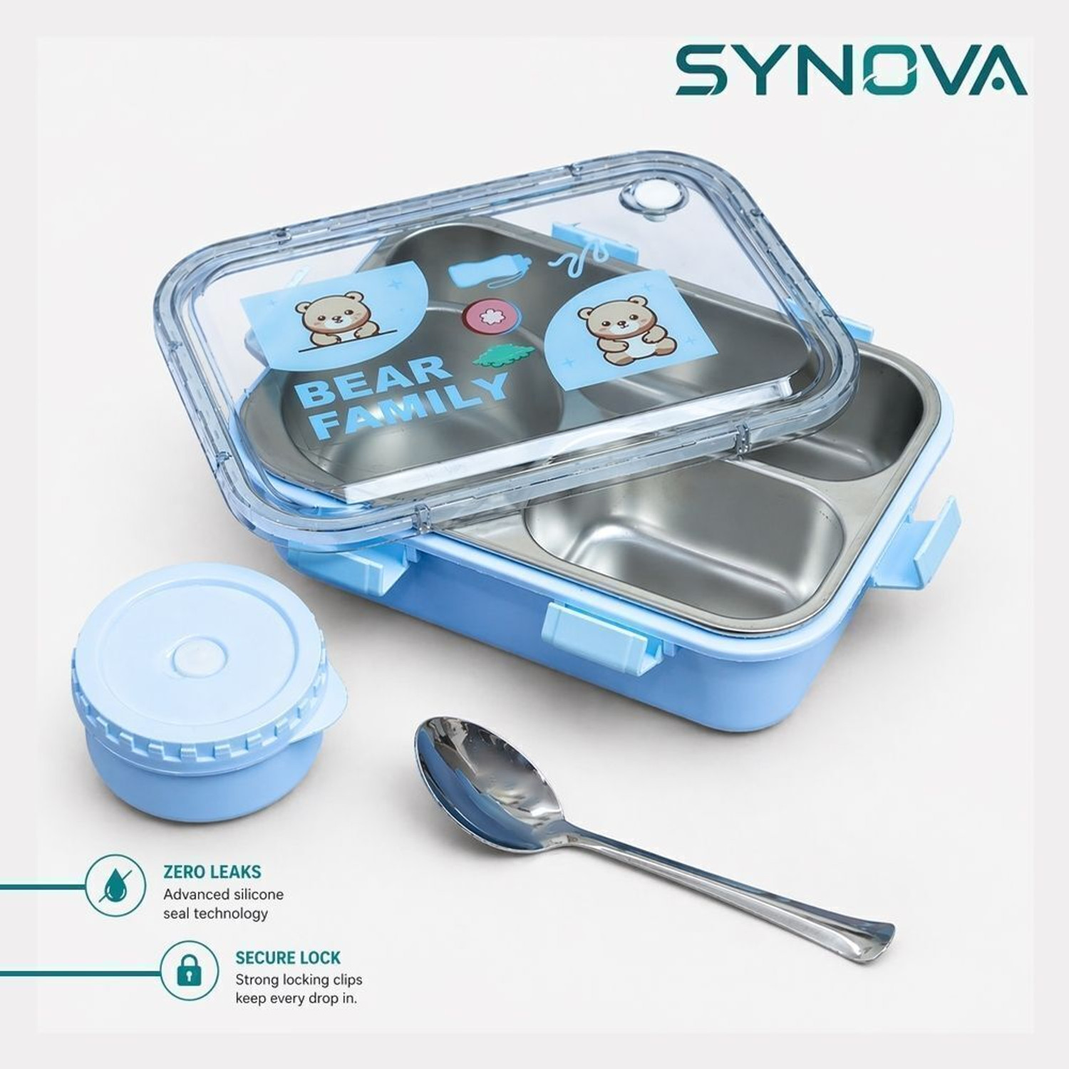 Image of SYNOVA 001 3 Containers Stainless Steel School Lunch Box