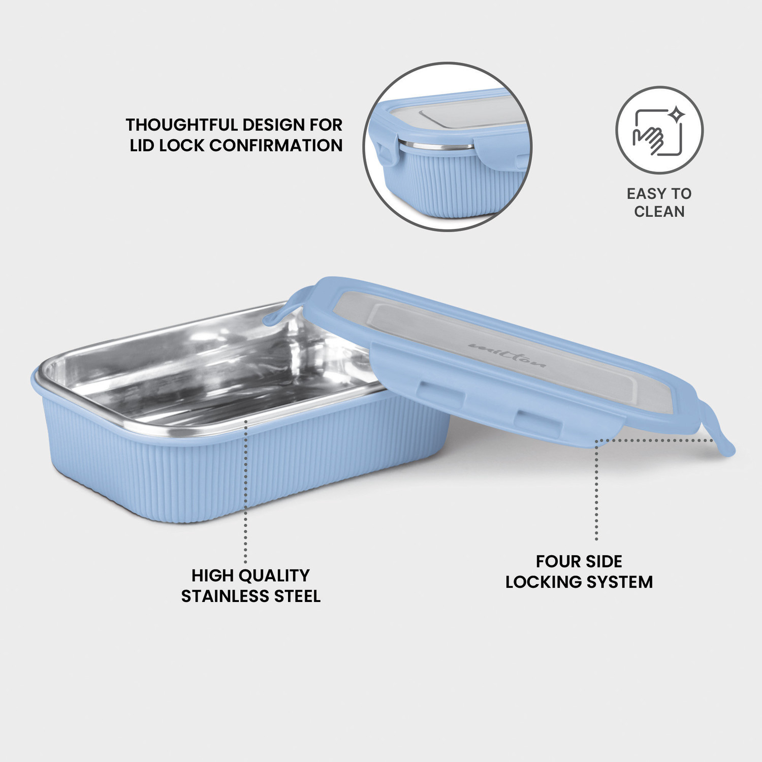 Image of MILTON Cool Touch Rectangular 400 Stainless Steel Microwave Safe Container, 380 ml 1 Containers Stainless Steel Office Lunch Box (380 ml)