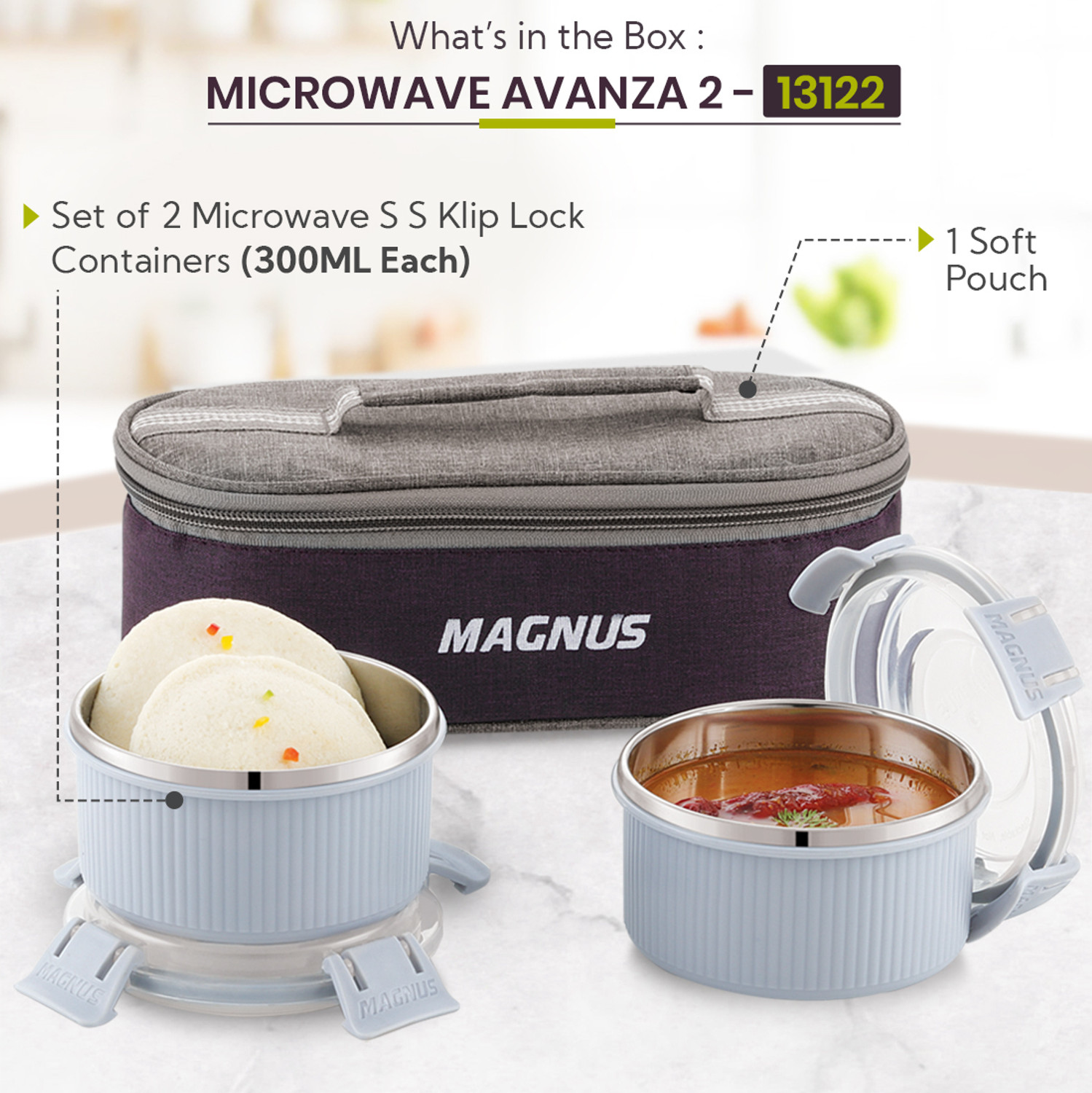 Image of Magnus Microwave Avanza 2 - Stainless Steel Lunch box 2 Containers Stainless Steel Office Lunch Box