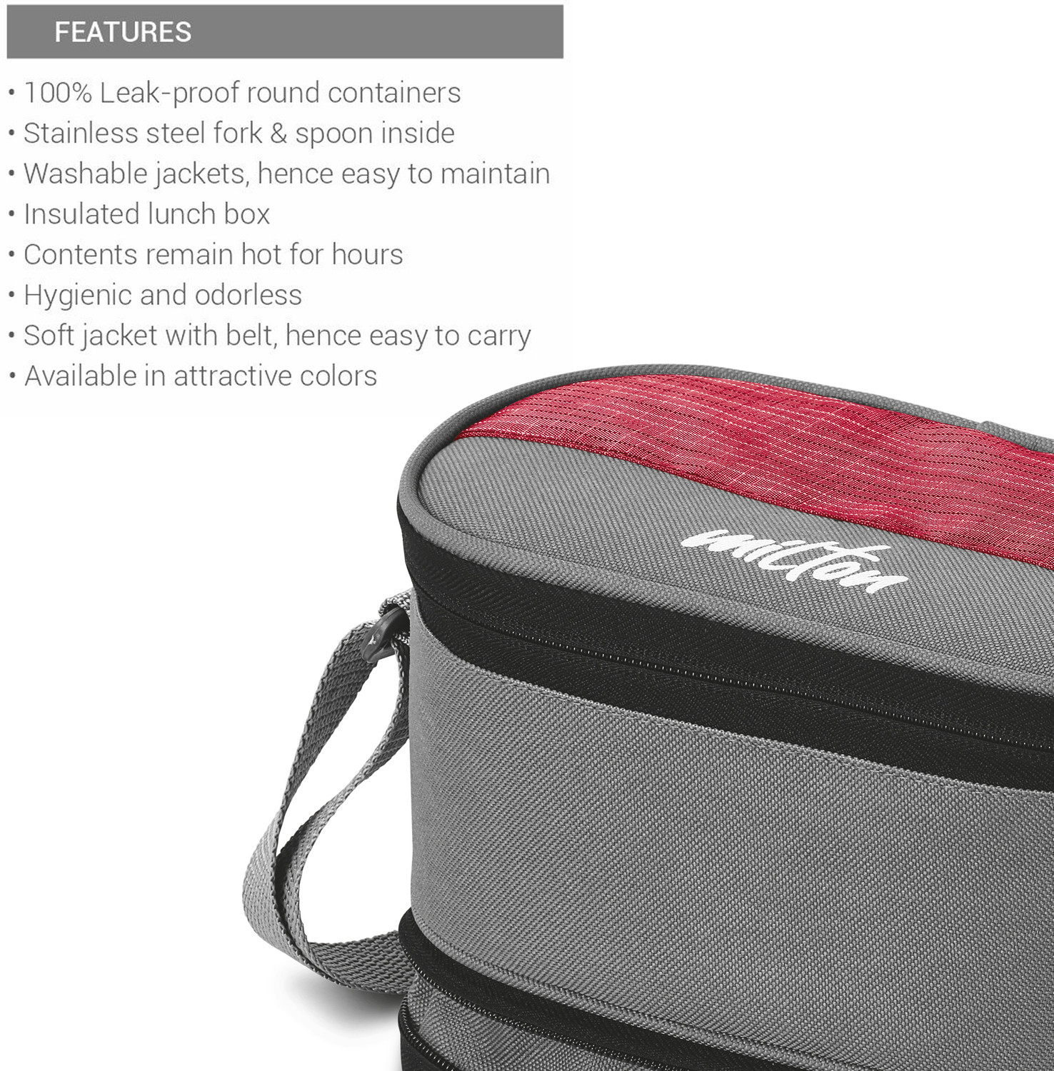 Image of MILTON Triple Decker Stainless Steel Lunch Box With Insulated Jacket, Red 4 Containers Stainless Steel Office Lunch Box
