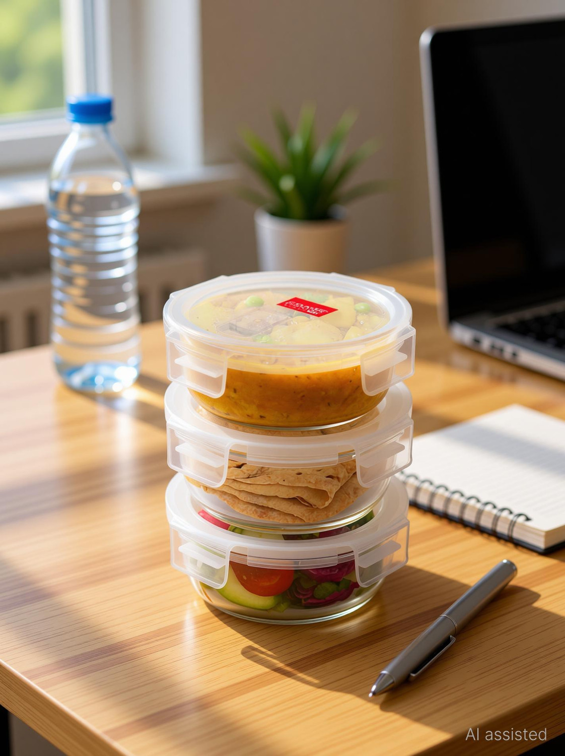 Image of Classic Essentials Round Glass Microwave Safe Borosilicate 3 Containers Glass Office Lunch Box