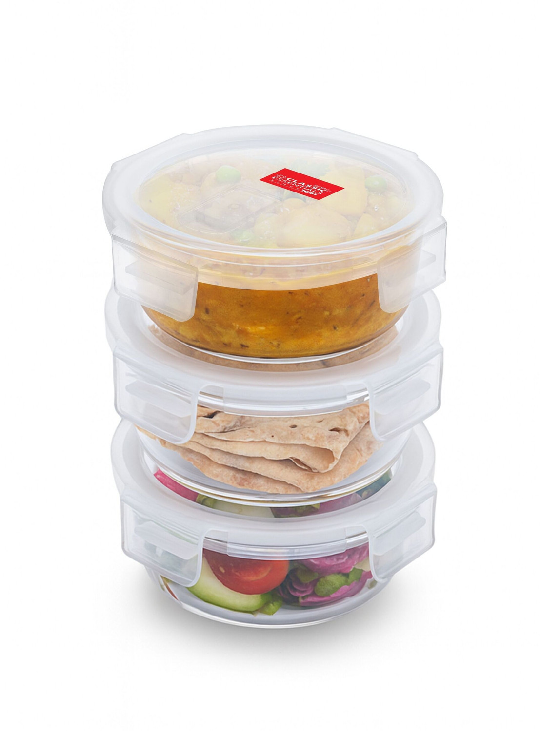 Image of Classic Essentials Round Glass Microwave Safe Borosilicate 3 Containers Glass Office Lunch Box