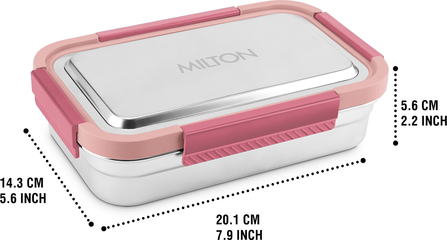 Image of MILTON Modern Meal Jr. Stainless Steel Tiffin, Set of 2 (750 ml,140 ml), Pink 2 Containers Stainless Steel College Lunch Box