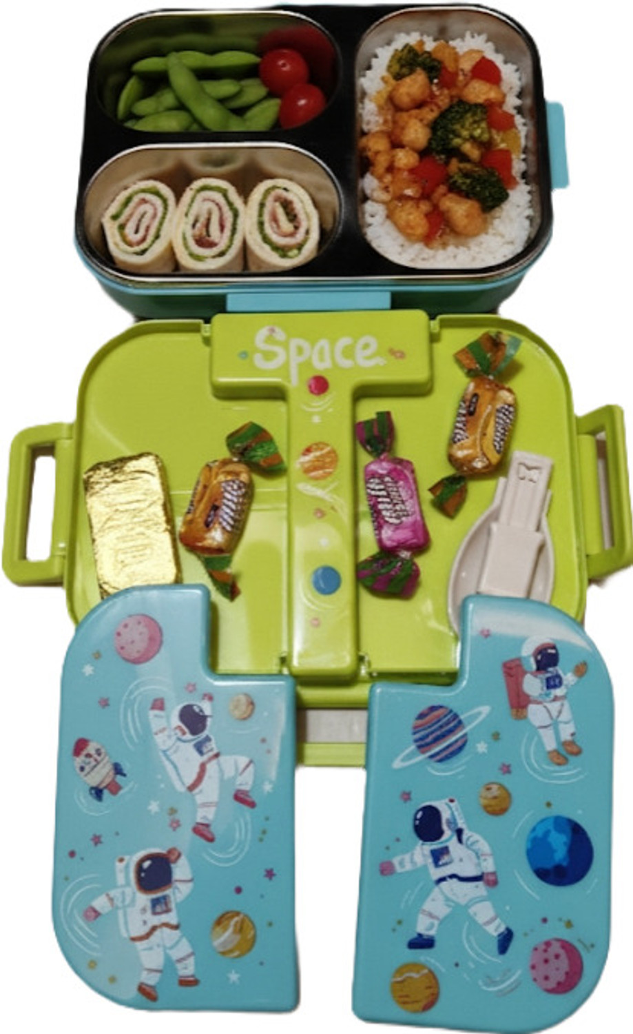 Image of Better Buy Space Universe Double layer 100% leakproof 3 Containers Stainless Steel School Lunch Box