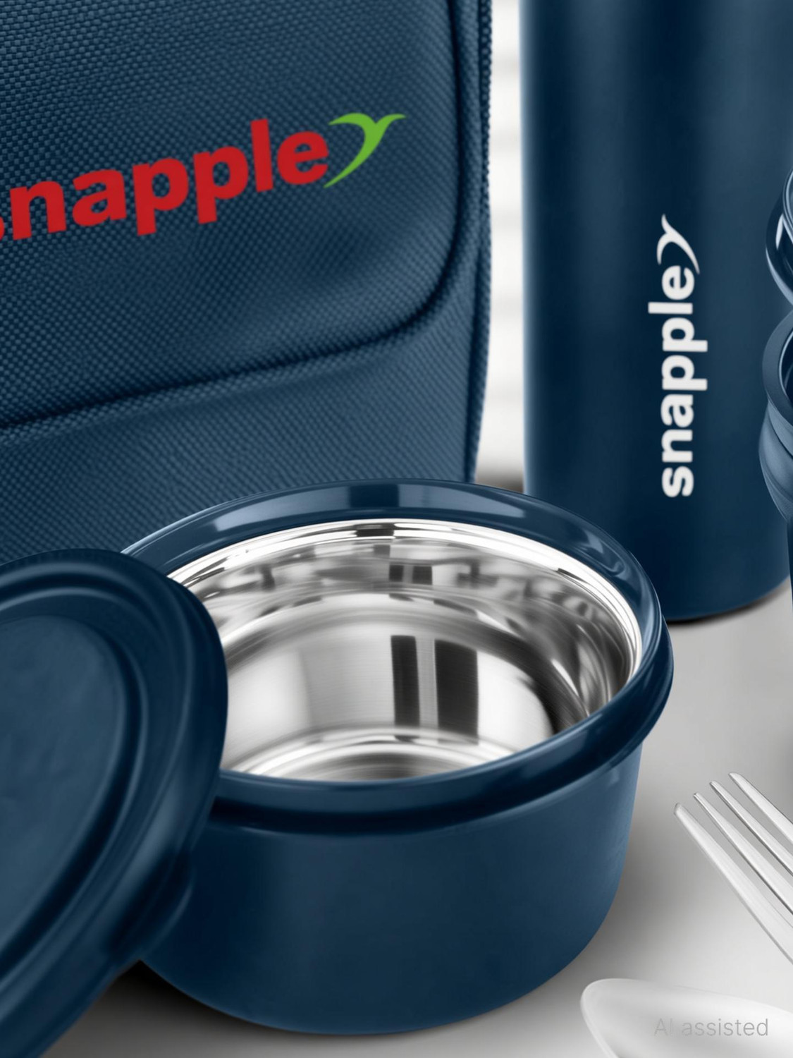 Image of Snapple Classo Lunch Box Set with Bottle, Bag & Cutlery 4 Containers Stainless Steel Office Lunch Box