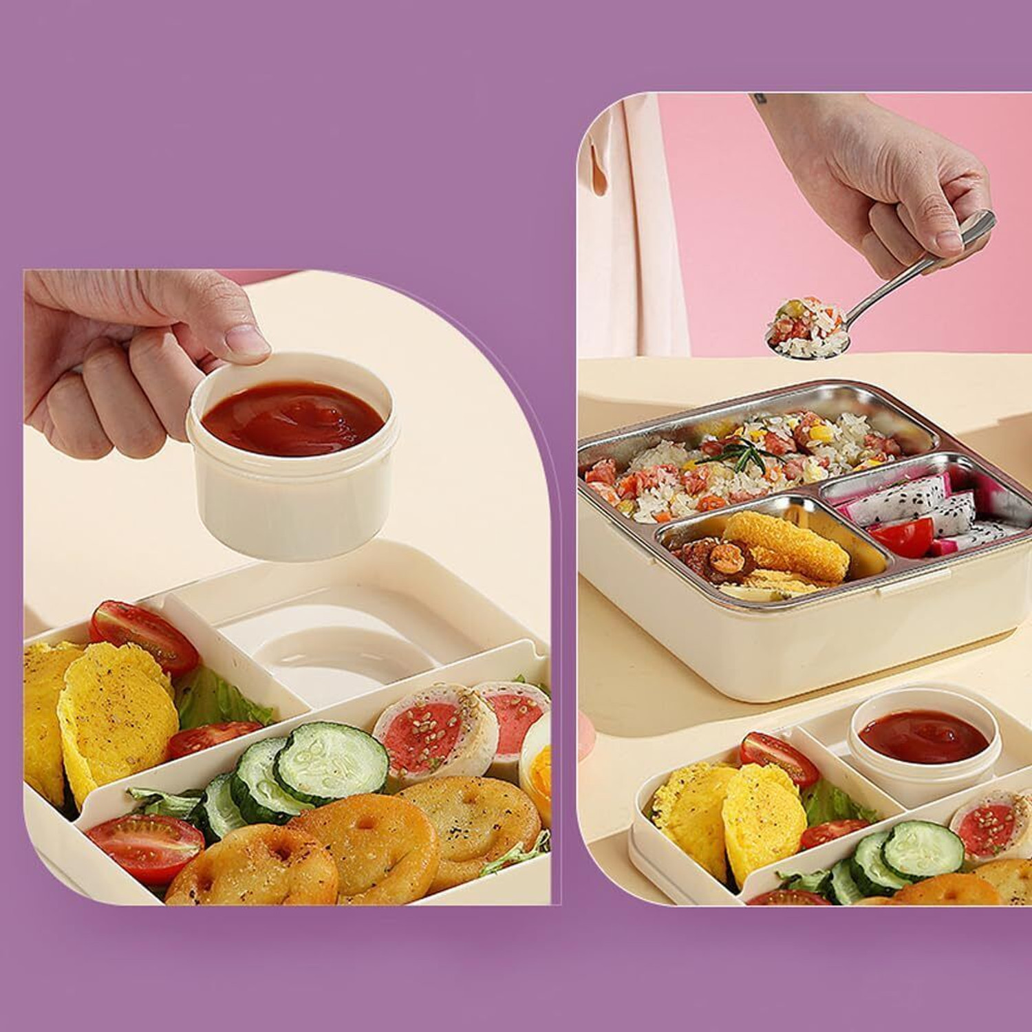 Image of Prejak ELEPHANT PINK 3 Containers Stainless Steel School Lunch Box