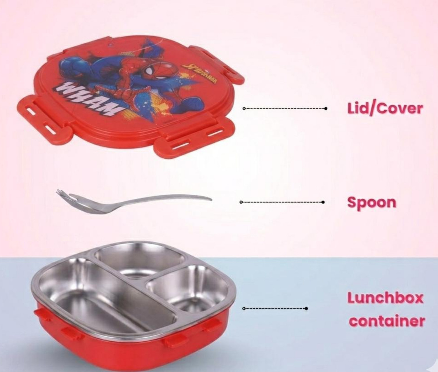 Image of Himanshi Plus Kids Spiderman Stainless Steel Lunch Box with Spoon || 3 Compartment Tiffin 3 Containers Stainless Steel School Lunch Box