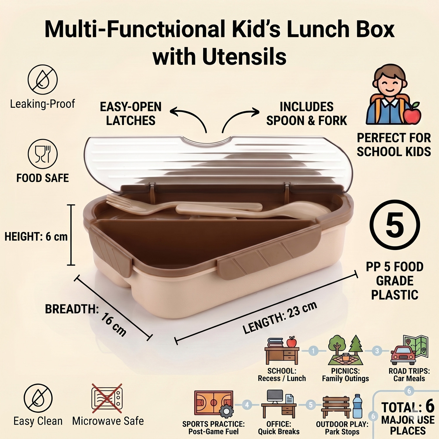 Image of Masox Store Airtight Leakproof Bento Box for Kids Sandwich Picnic Travel Use 1 Containers Plastic Office Lunch Box (600 ml)