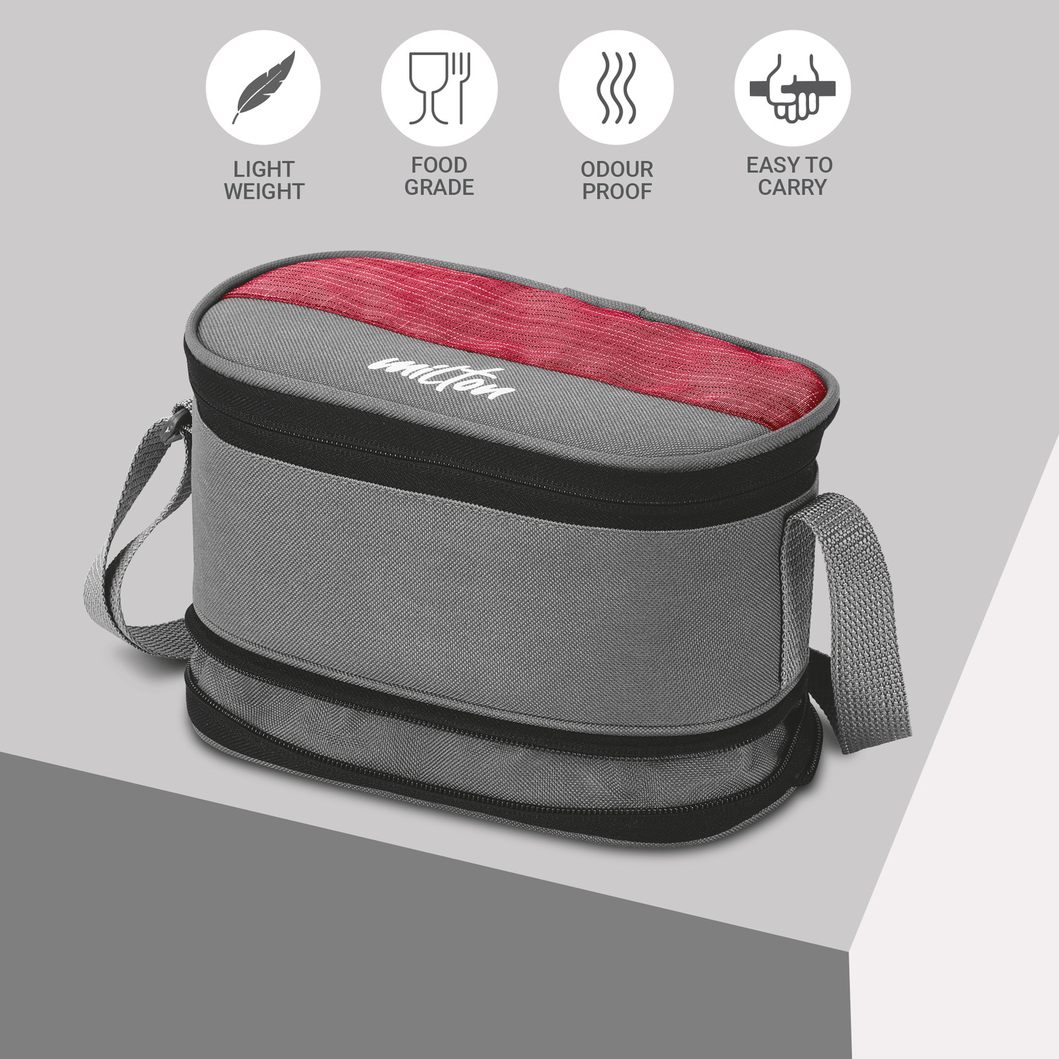 Image of MILTON Triple Decker Stainless Steel Lunch Box With Insulated Jacket, Red 4 Containers Stainless Steel Office Lunch Box