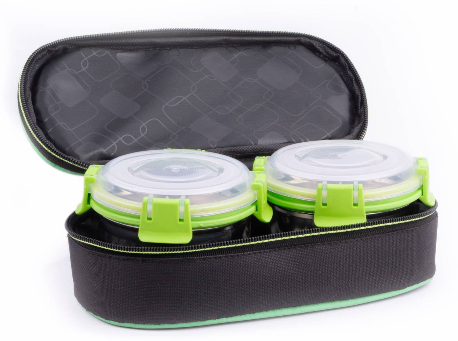 BOWLMAN Green Bag with 2 Containers 2 Containers Stainless Steel School Lunch Box