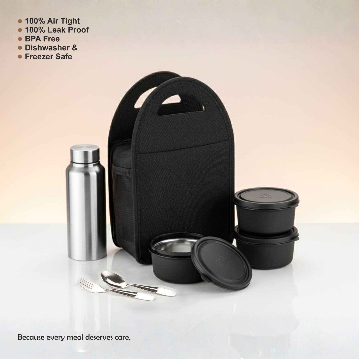 Image of NARIYA NEW LUNCHBOX SET WITH 3 CONTAINER 1 STEEL BOTTLE & SPOON SET 3 Containers Stainless Steel Office Lunch Box