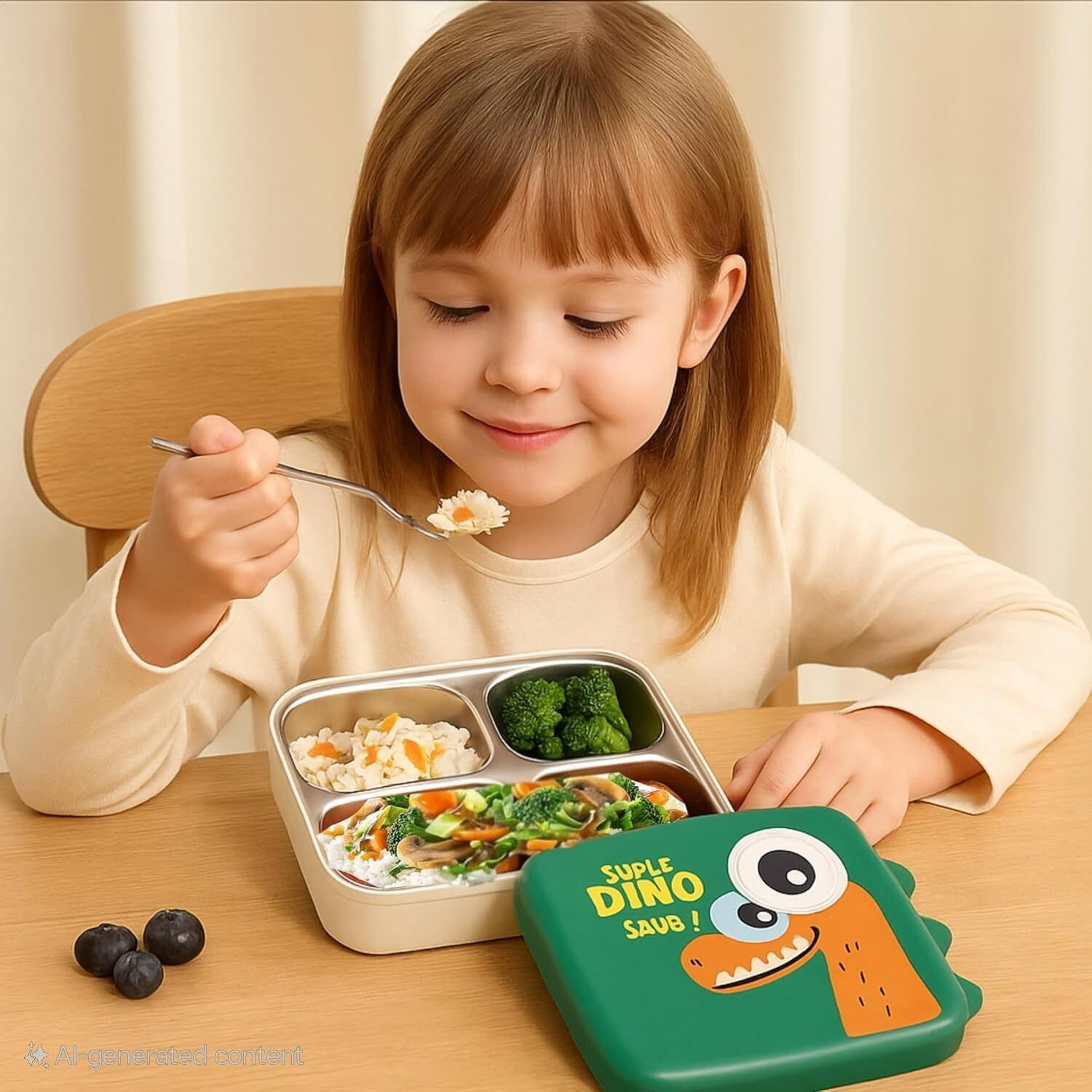 Image of FLOWN ENTERPRISE Super Dino Lunch Box 2 Layer Stainless Steel 6 Containers Plastic School Lunch Box