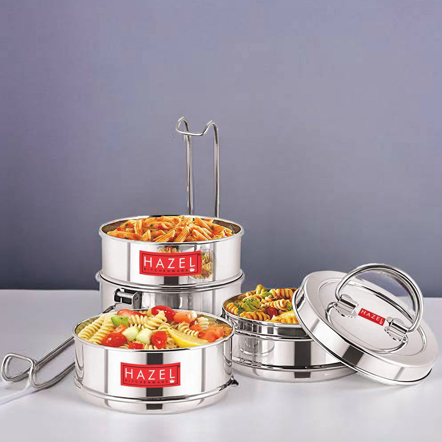Image of HAZEL Traditional Design Stainless Steel 4 Containers Stainless Steel Office Lunch Box