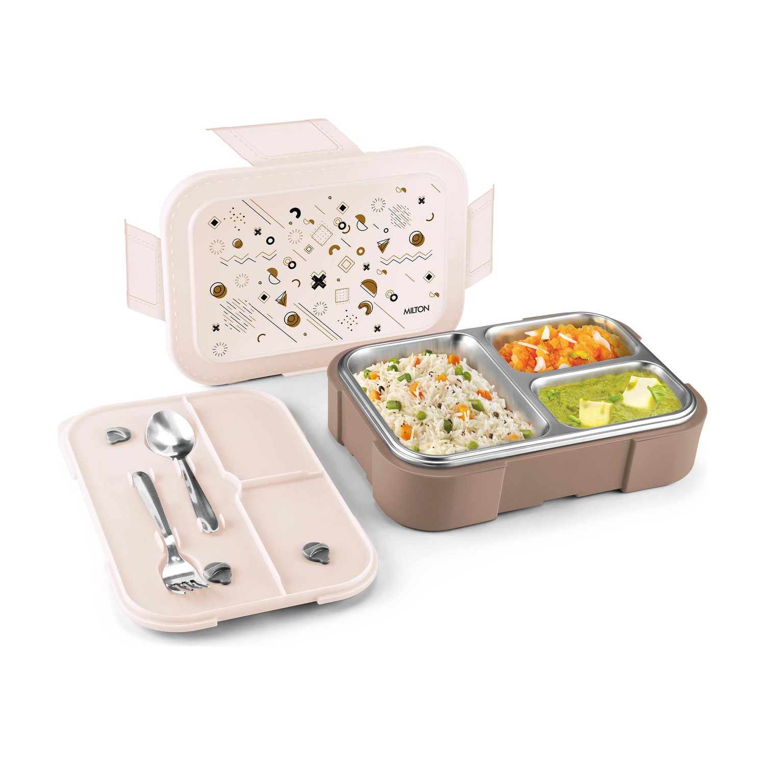 MILTON Bravo 3 Stainless Steel Tiffin Box, 3 Partition, Leak-Proof Lunch Box for Kids 1 Containers Stainless Steel School Lunch Box