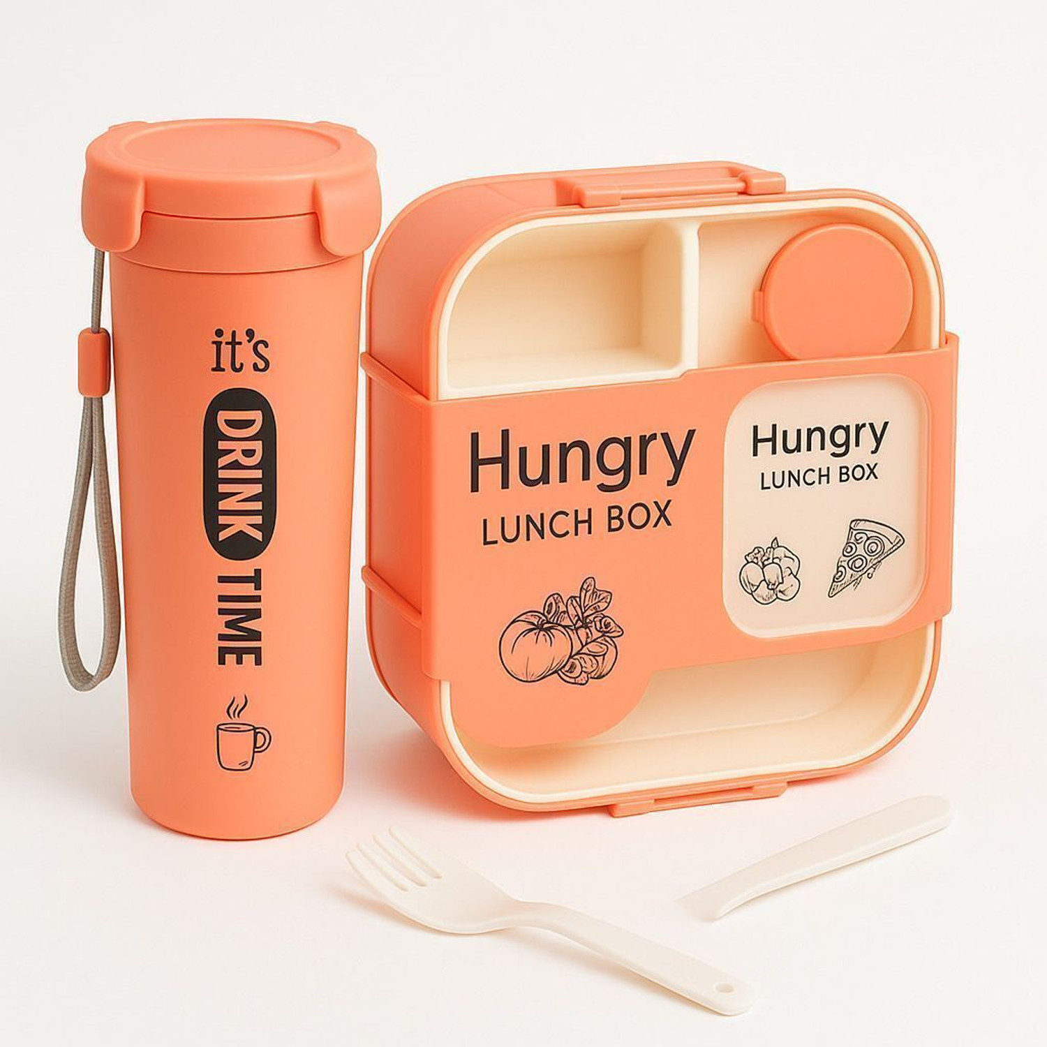 Image of Shop Versa Hungry Lunch Box Combo with Water Bottle | 3 Compartment Leakproof 4 Containers Plastic, Silicone School Lunch Box