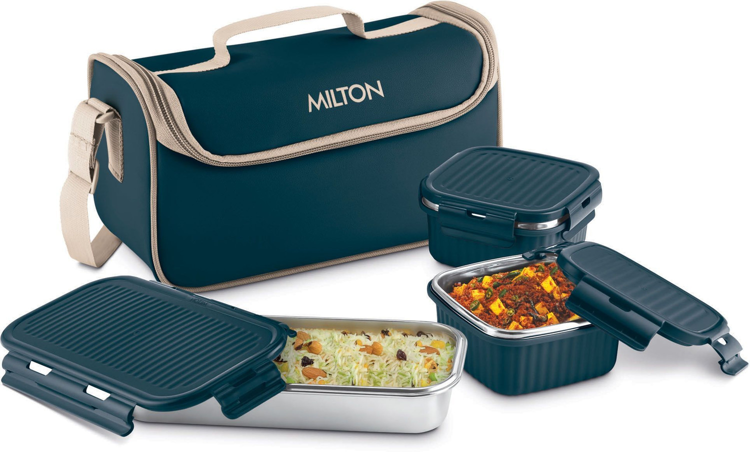 Image of MILTON Lush Lunch Box Stainless Steel Containers Jacket for Office, School, Teal Blue 3 Containers Stainless Steel College Lunch Box