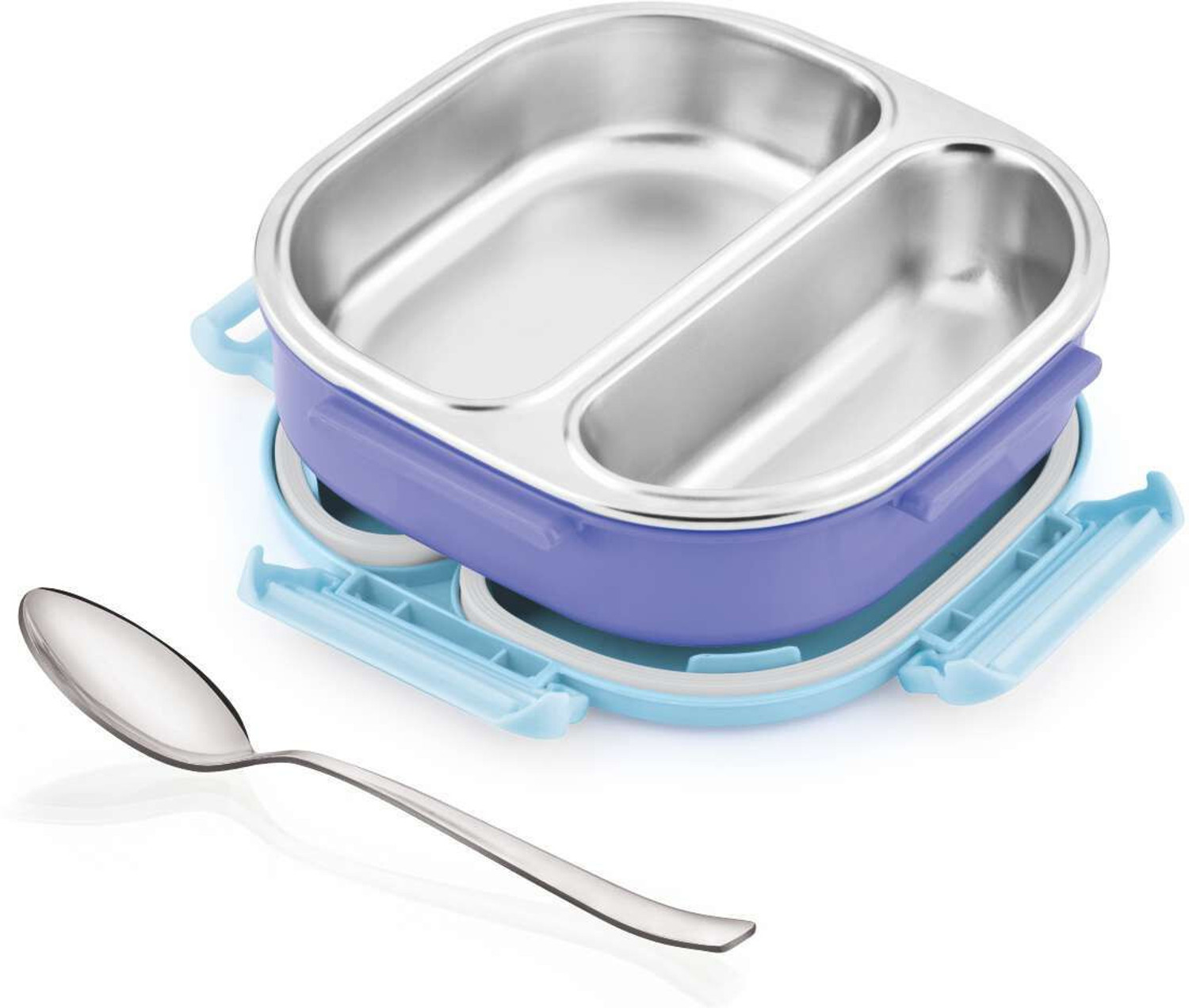 Image of Good Day Donut 2 Insulated Steel Tiffin With Spoon For Kids, School 2 Containers Stainless Steel School Lunch Box
