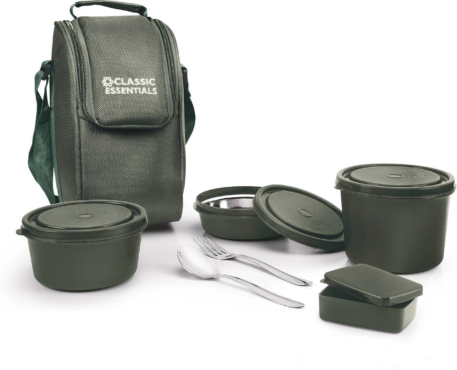 Classic Essentials Meal master Microwave Safe Insulated Bag & Cutlery, 1 Pickle Box, 4 Containers Stainless Steel Office Lunch Box — Lunch Boxes & Tiffins