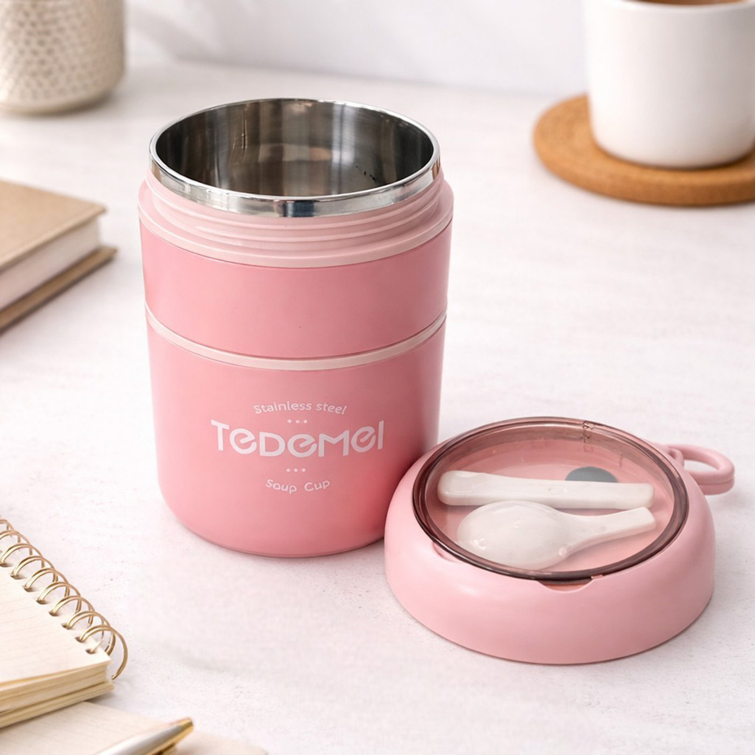 Image of BLLUEX Insulated Leakproof Soup Cup & Thermal Lunch Box with Spoon - for Kids & Adults 2 Containers Stainless Steel, Plastic School Lunch Box