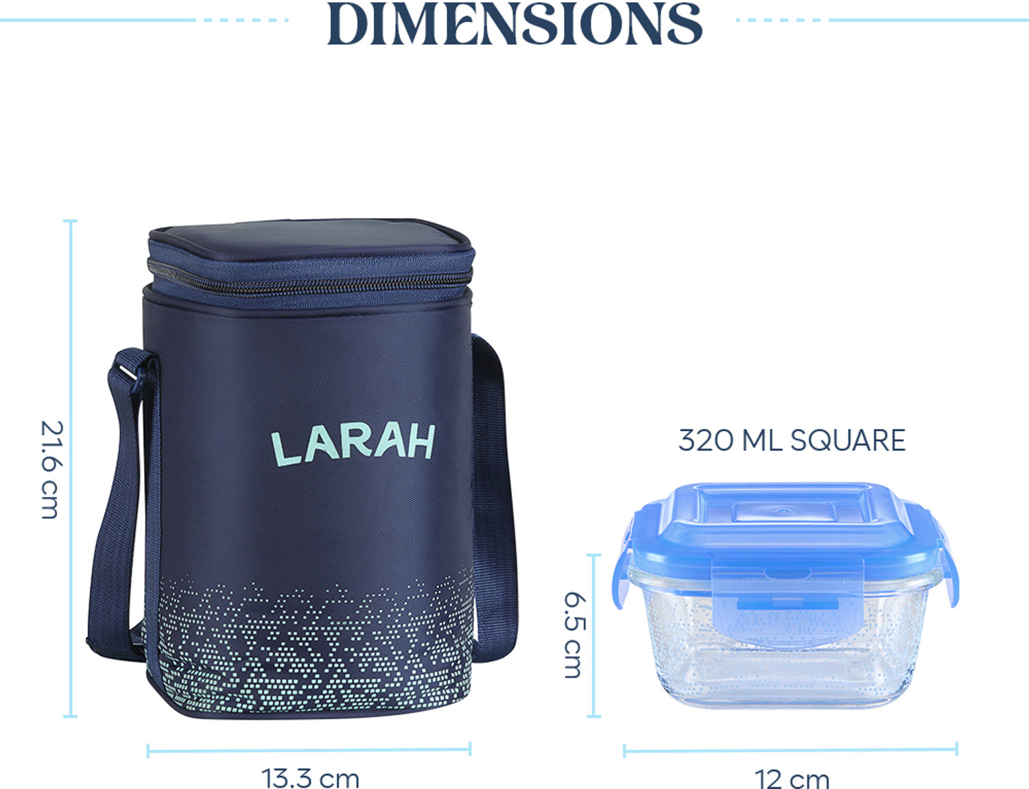 Image of Larah by Borosil Speckle Blue Borosilicate Glass Lunchbox, 3pc Square Set (320ml x 3) Tiffin 3 Containers Glass Office Lunch Box