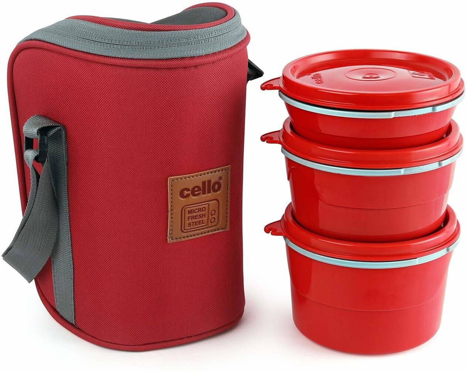 cello MF Exclusive Hot Wave (Red) 3 Containers Stainless Steel, Plastic Office Lunch Box — Lunch Boxes & Tiffins
