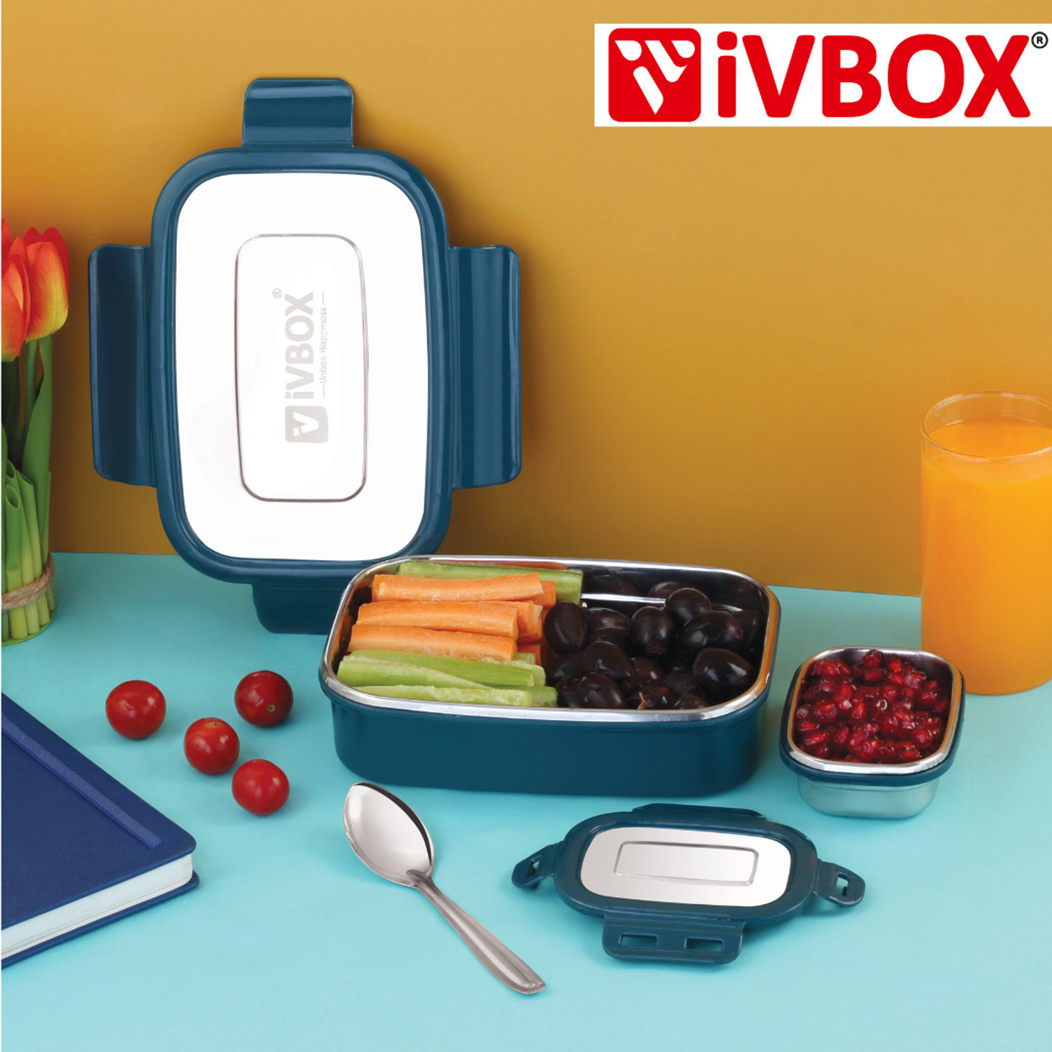 Image of iVBOX Thermo-Max insulated Lunch Box Stainless Steel Leak-Proof Tiffin 2 Containers Stainless Steel Office Lunch Box