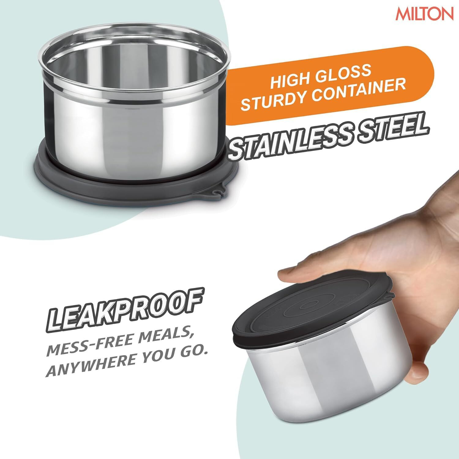 Image of MILTON Plato Pack Small Stainless Steel Lunch Box (2 X 340 ml containers) with Jacket | 2 Containers Stainless Steel Office Lunch Box