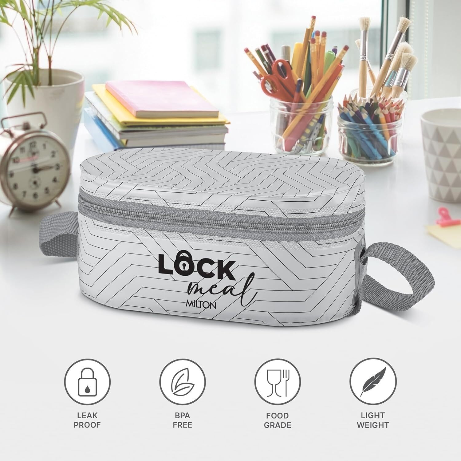 Image of MILTON Lock Meal Lunch Box (2 Inner Steel Containers 320ml Each, 1 Oval 450ml) 3 Containers Stainless Steel Office Lunch Box