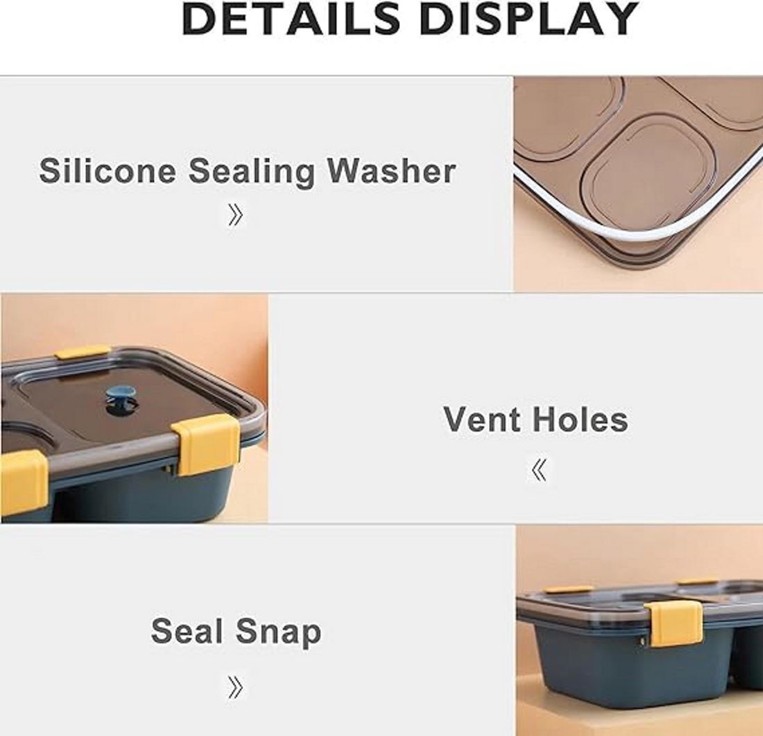 Image of KINZA 3 Compartment Premium Quality Plastic Leakproof Lunch Box 3 Containers Plastic School Lunch Box