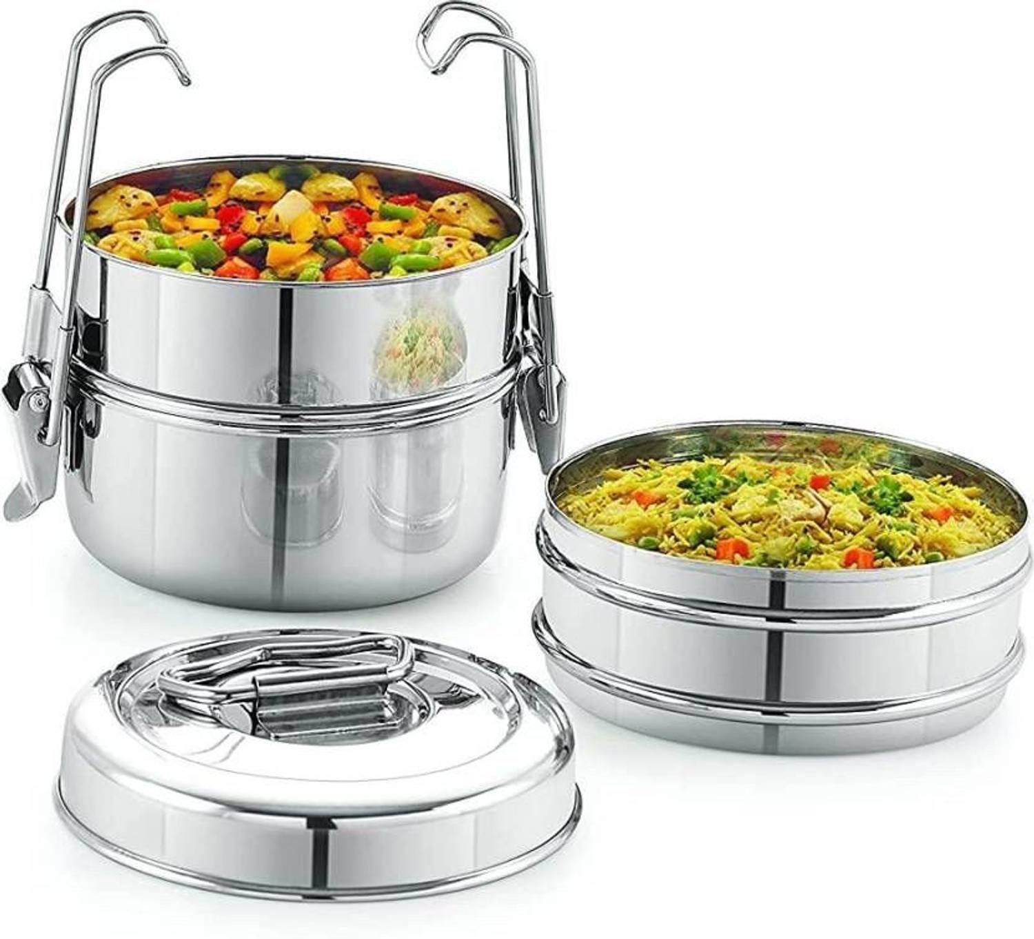 AEROBIX Stainless steel Food Grade 3 container lunch box (1 piece Free container) 3 Containers Stainless Steel Office Lunch Box