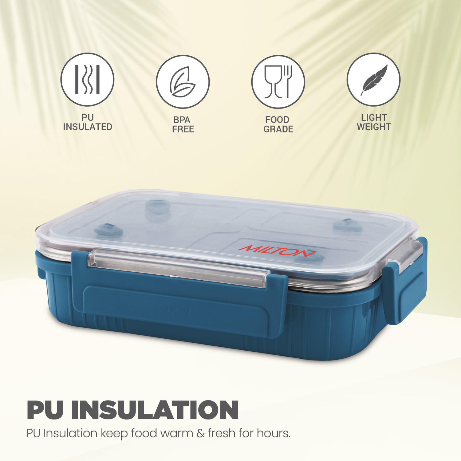 Image of MILTON Meal Safe 3 Inner Stainless Steel Lunch Box, Leak-Proof, 630ml, Navy Blue 3 Containers Plastic School Lunch Box