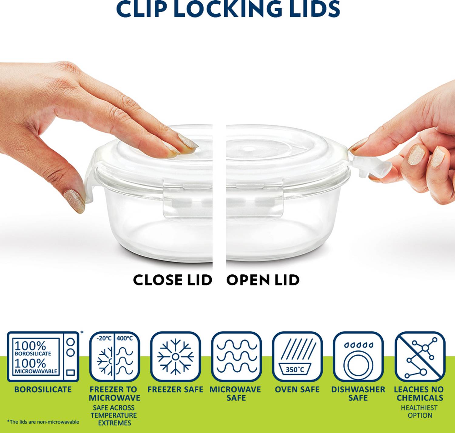 Zest Borosilicate Glass Lunchbox, 3pc Square Set (400ml Each), Of... more