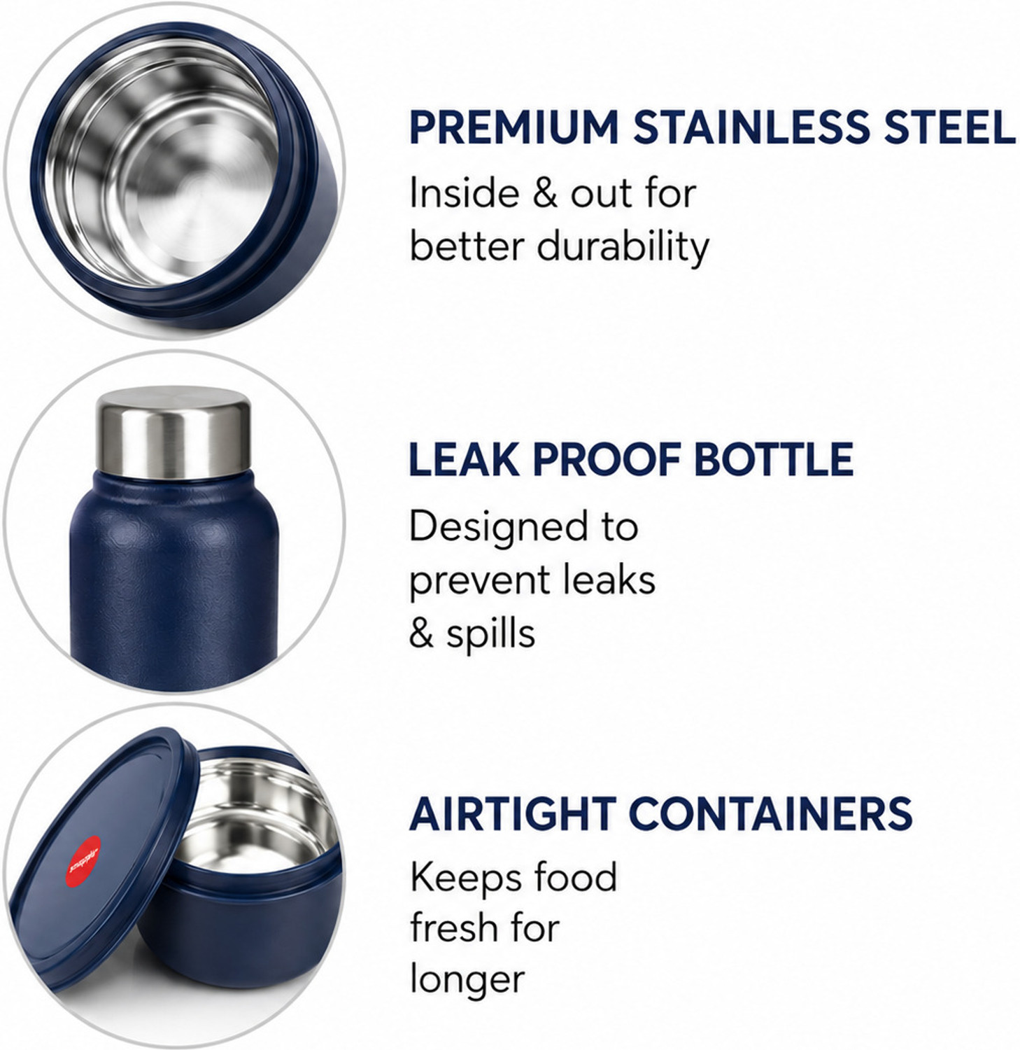 Image of Snapple Classo Lunch Box Set with Bottle, Bag & Cutlery 4 Containers Stainless Steel Office Lunch Box