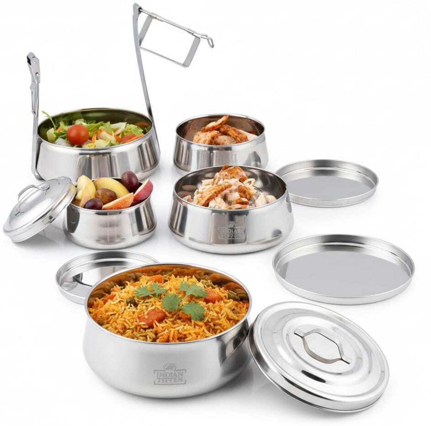 Image of Esteem King Stainless Steel 5 Compartment tiffin box 5 Containers Stainless Steel Office Lunch Box