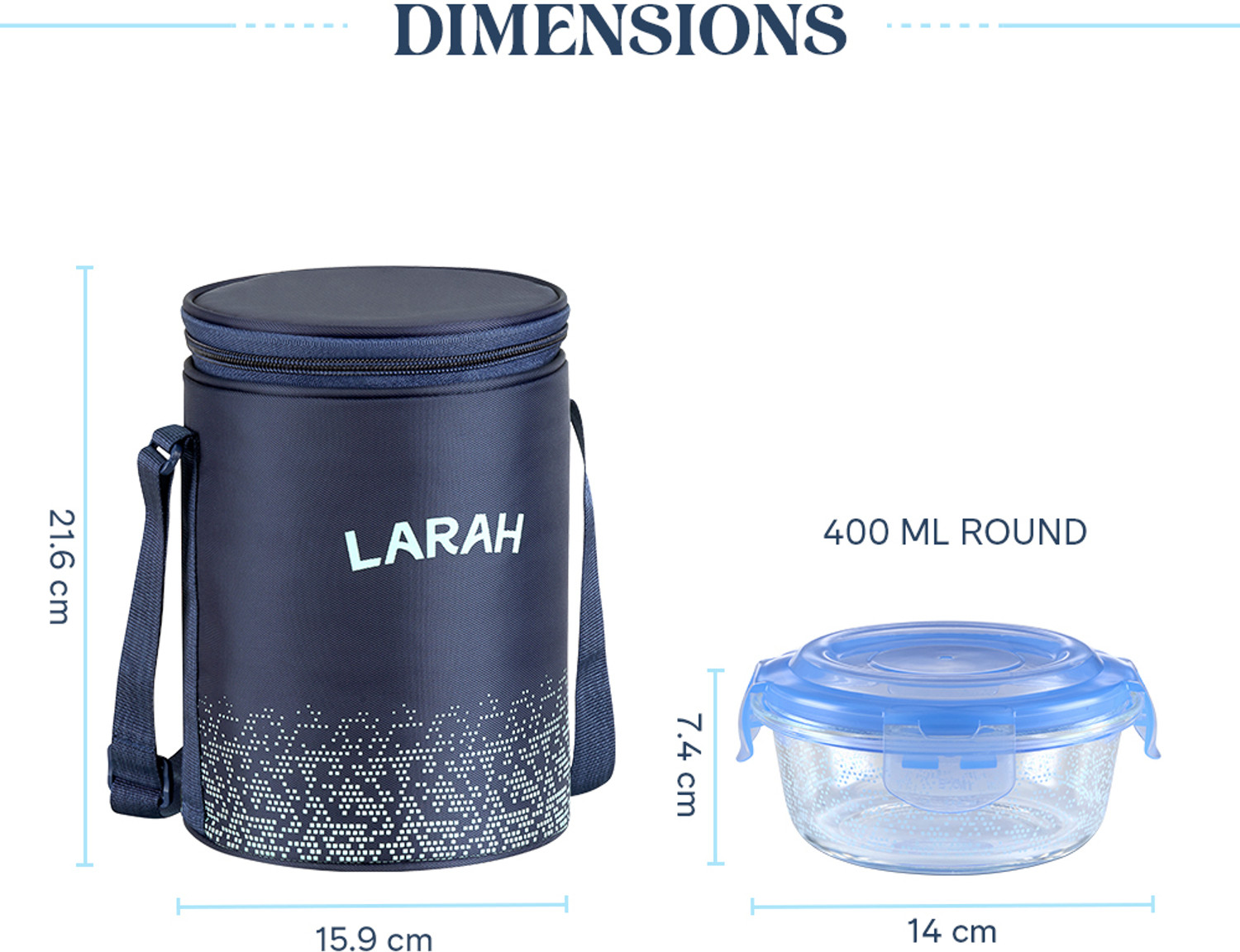 Image of Larah by Borosil Speckle Blue Borosilicate Glass Lunchbox, 3pc Round Set (400ml x 3) Tiffin 3 Containers Glass Office Lunch Box