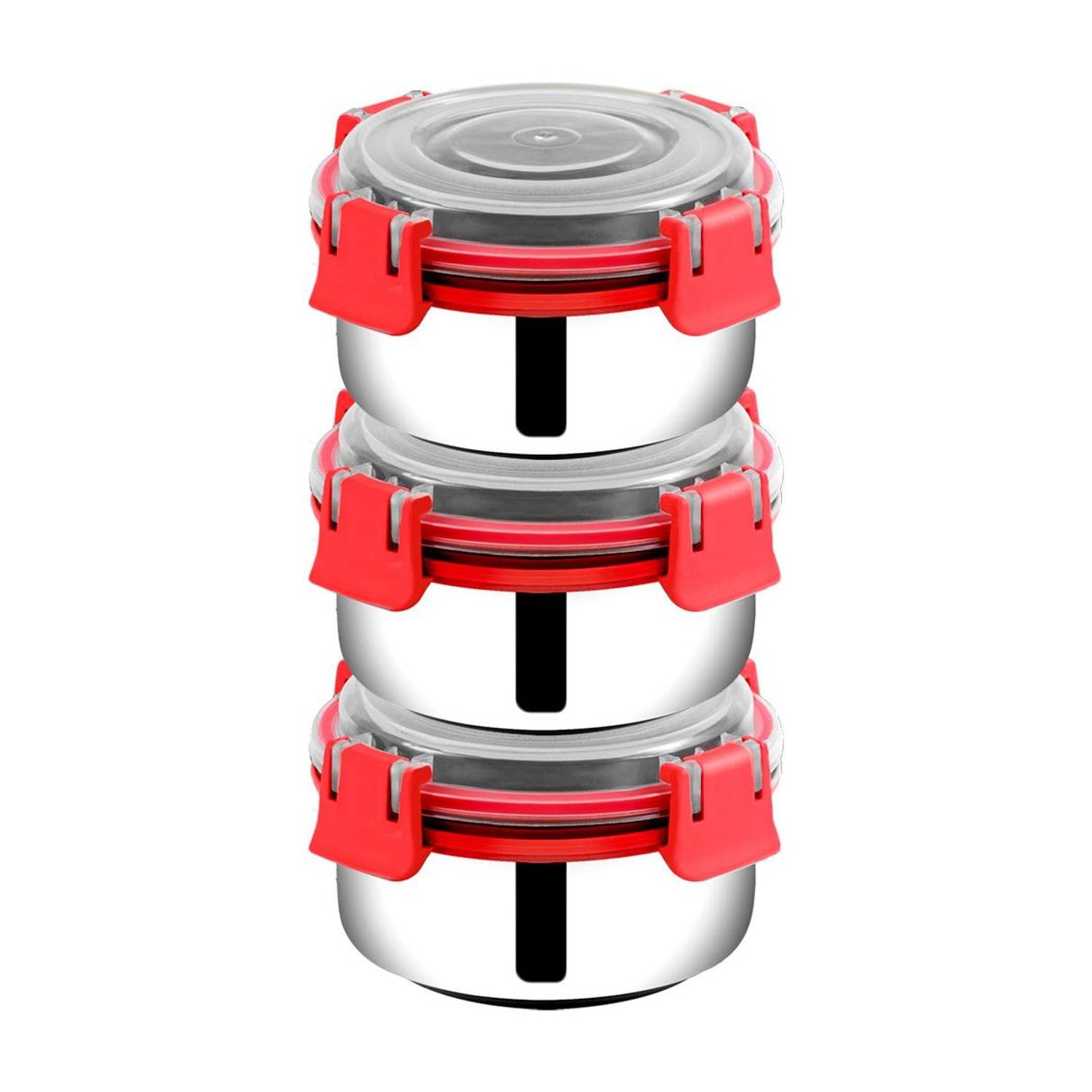 BOWLMAN Lock n Lock Red 3 Containers Stainless Steel School Lunch Box