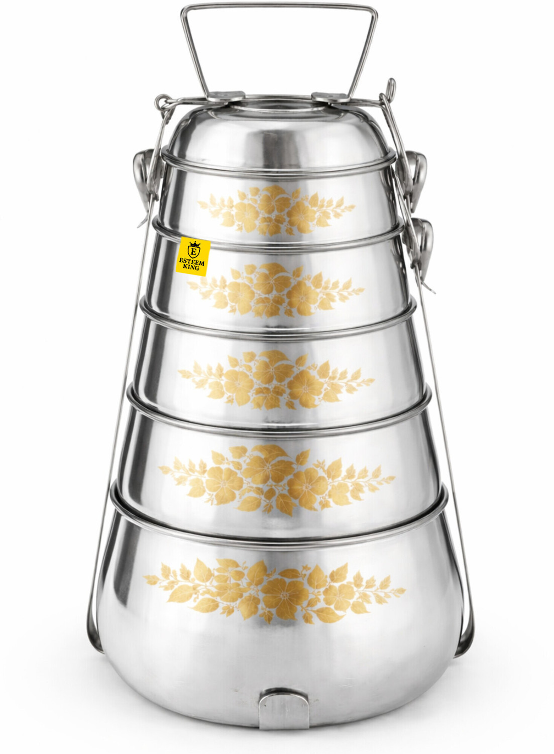 Image of Esteem King Stainless Steel 5 Compartment tiffin box 5 Containers Stainless Steel Office Lunch Box