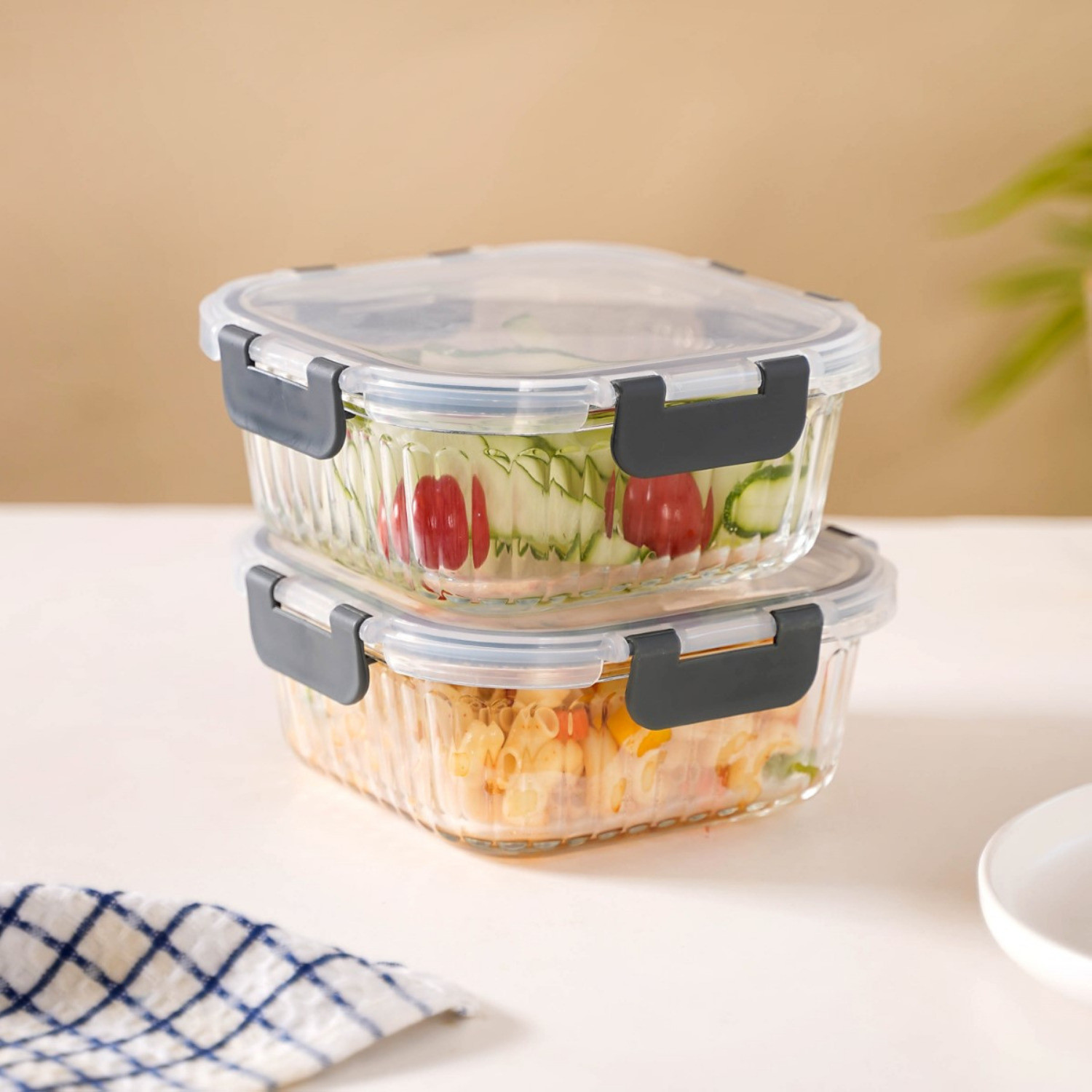 Image of Nestasia Microwave Safe Glass Food Storage Box Set 2 Containers Glass Office Lunch Box