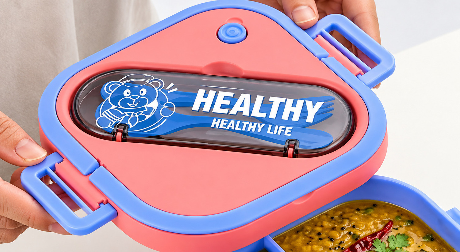 Image of khodal enterprises Healthy Life Lunch Box 3 Containers Plastic School Lunch Box