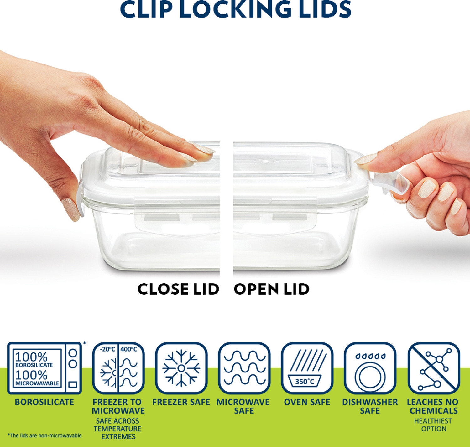 Image of BOROSIL Zest Glass Lunchbox, 2pc Square Set (320ml Each), Horizontal Tiffin 2 Containers Glass Office Lunch Box