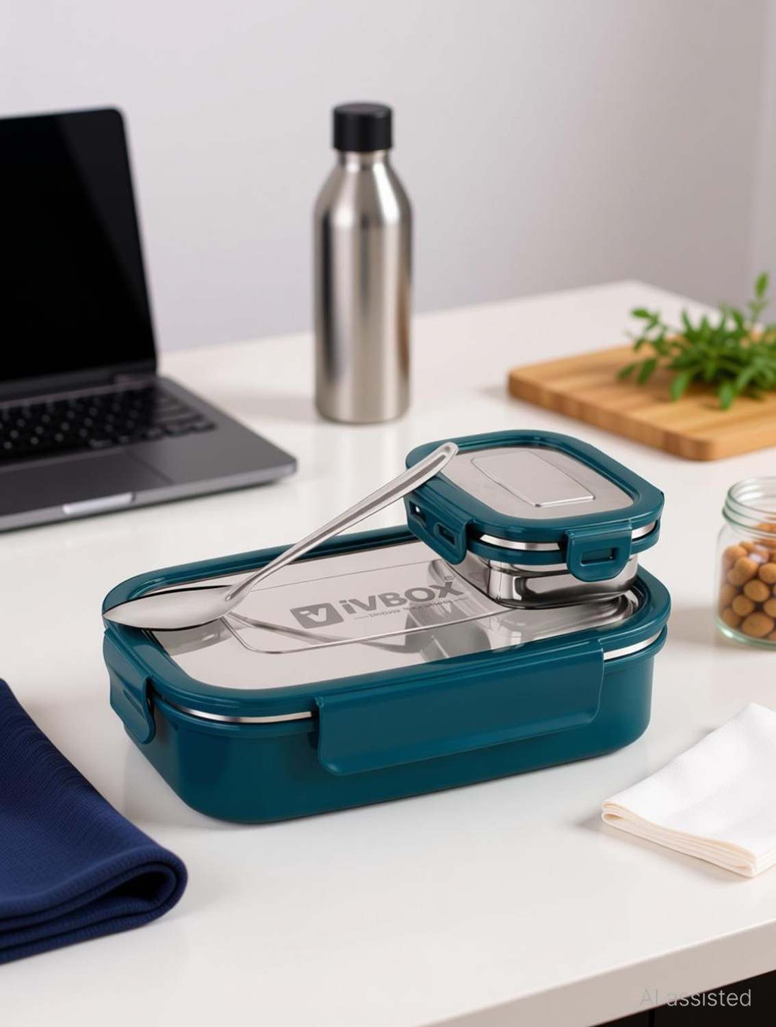 Image of iVBOX Thermo-Max insulated Lunch Box Stainless Steel Leak-Proof Tiffin 2 Containers Stainless Steel Office Lunch Box