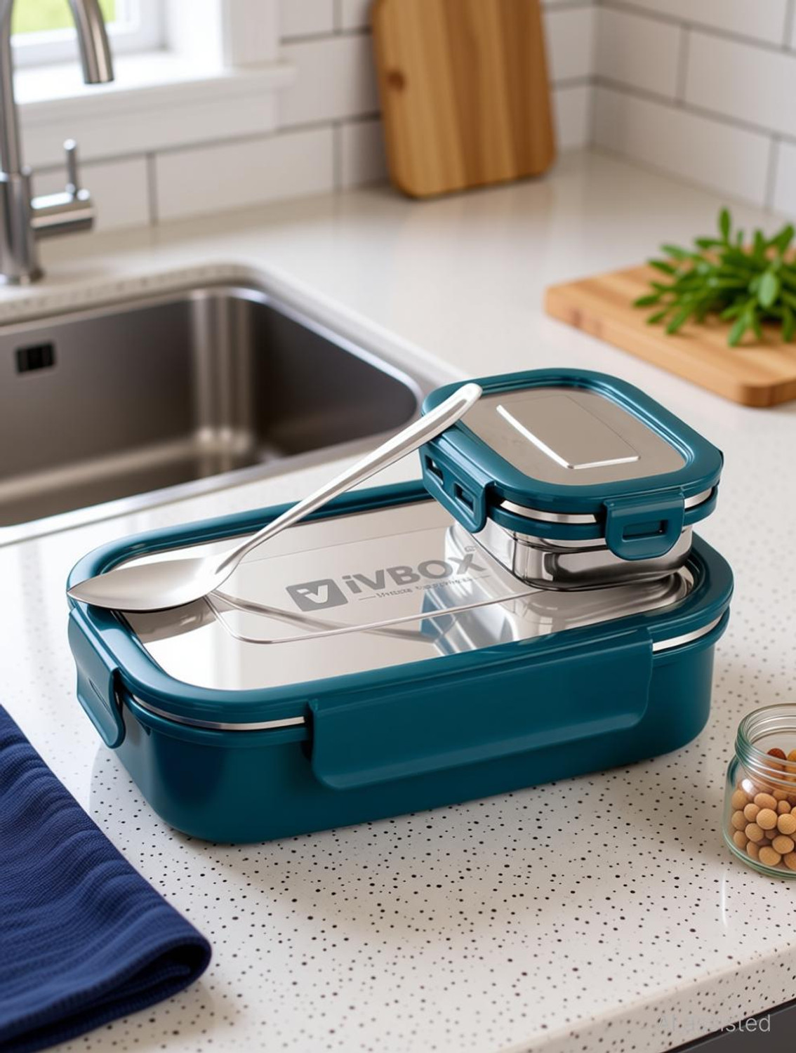 Image of iVBOX Thermo-Max insulated Lunch Box Stainless Steel Leak-Proof Tiffin 2 Containers Stainless Steel Office Lunch Box