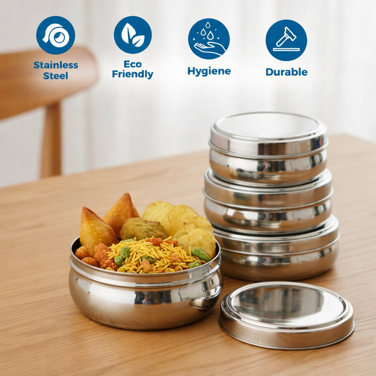 Image of RSP Culture Stainless Steel Food Storage Containers Set of 4 | 250,450, 600, and 900 ml 4 Containers Stainless Steel Office Lunch Box